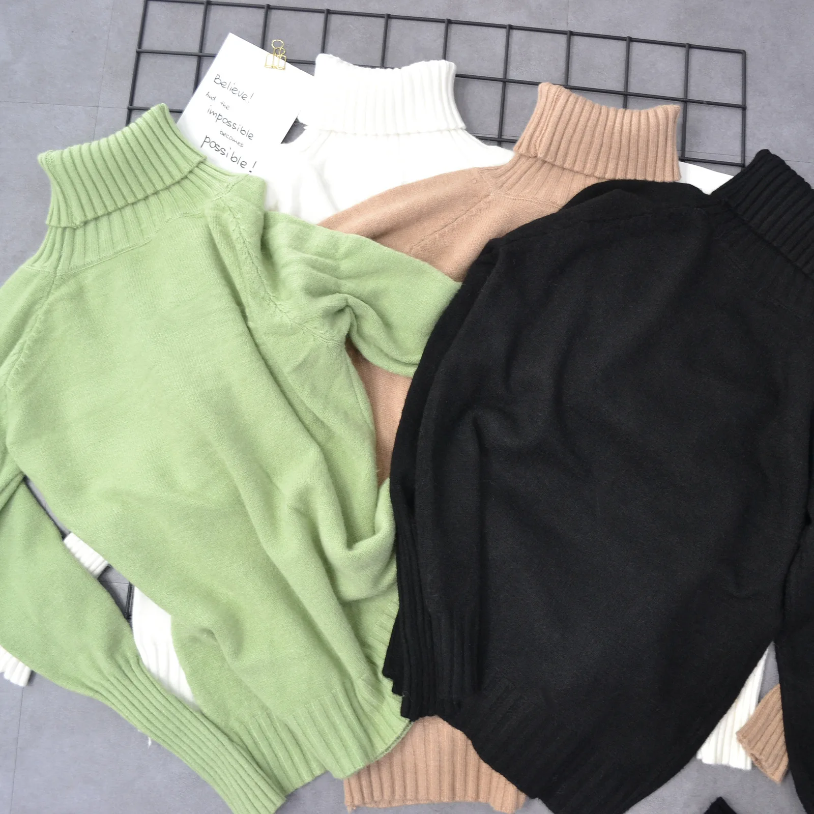 Knitted Sweater Female Autumn Winter Solid Color Loose Harajuku Long-sleeved High Collar Bottoming Pullover Sweater Women Tops Sweaters