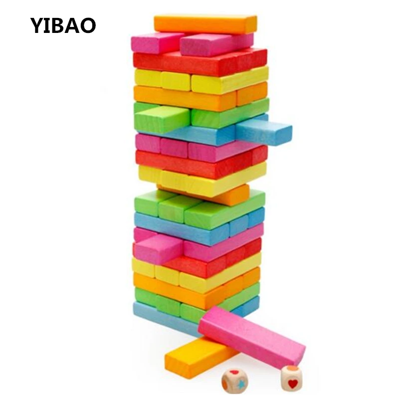 

2017 New Jenga Wooden Tower Wood Building Blocks Toy Domino 54pcs +4pcs Stacker Extract Building Educational Game Gift for kids