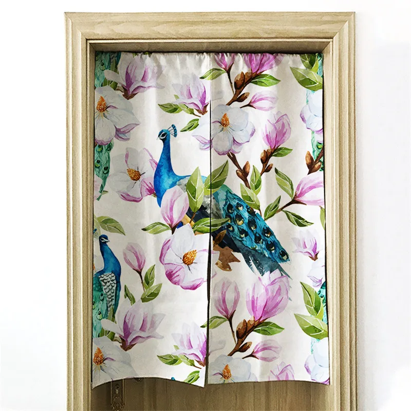 

New Arrival Japan Style Curtain Peacock Kitchen Restaurant Decor Half-curtain Window Short Linen Door Curtains Cafe Series