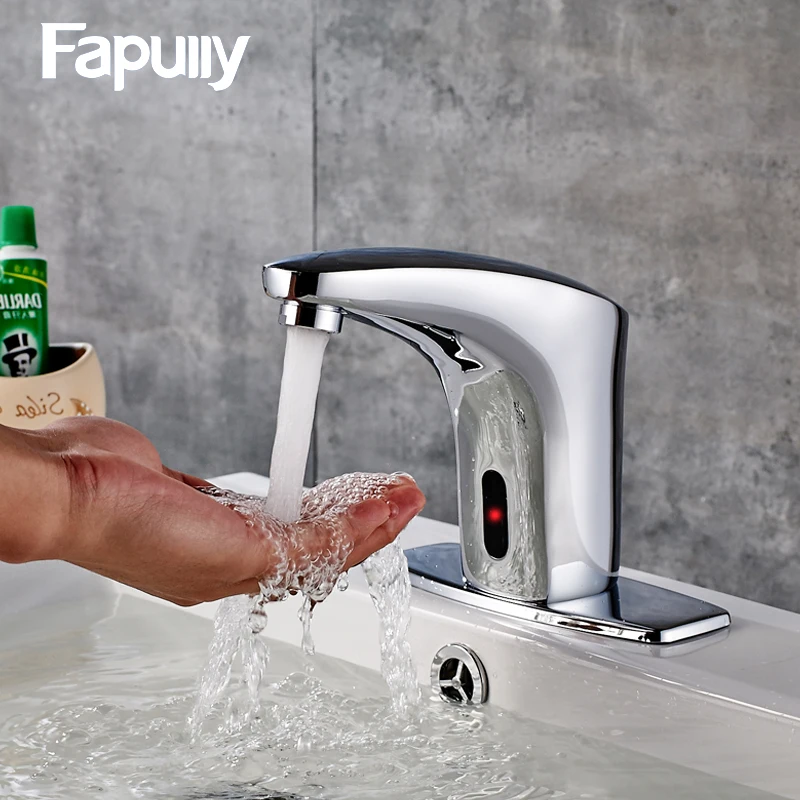 

Fapully Bathroom Basin Faucet Touch-less Deck Mounted Automatic Sensor Faucets Basin Mixer Tap