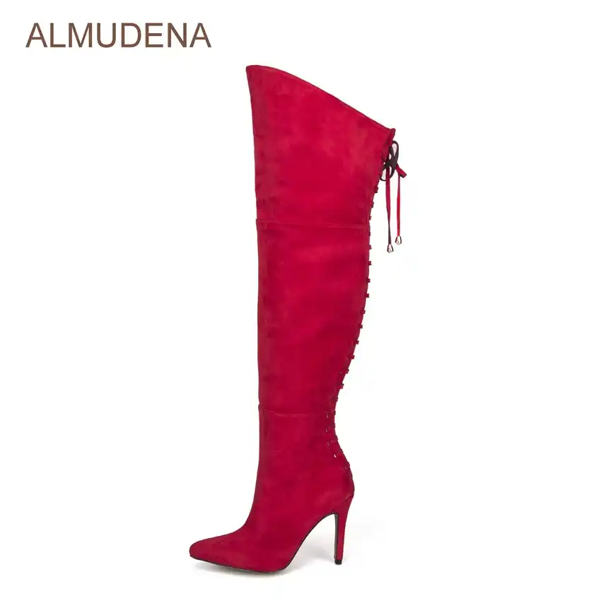 red suede over the knee boots