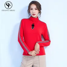 Кашемировые вязаные топы Модные Полосатые осенне-зимние футболки с длинными рукавами женские повседневные плотные теплые высокие стрейчевая футболка Женские