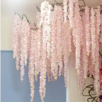 

180CM White Simulation Hydrangea Flower Artificial Silk Wisteria Vine for Wedding Garden Decoration 10pcs/lot Free Shipping