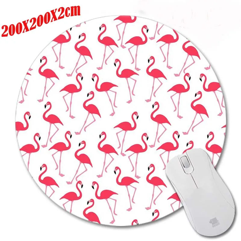 102go flamingo prints Mouse Pad Small Size Round Mouse Pad Non-Skid Rubber Pad (4)