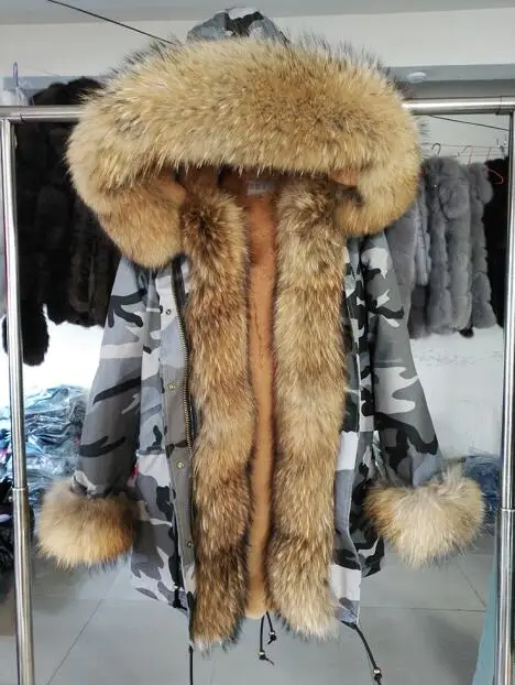 Женская Роскошная куртка с капюшоном и большим лисьим меховым воротником, съемная Толстая парка на меху из искусственного кролика, верхняя одежда, Длинная зимняя куртка - Цвет: 8 long