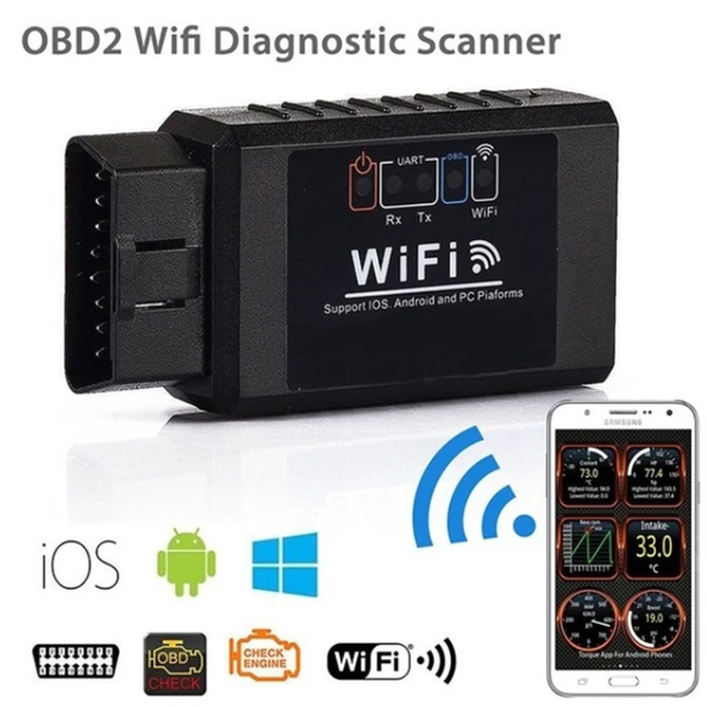 OBD2 сканер Wi-Fi автомобильный диагностический инструмент RS232 последовательный порт EVAP система OBD код ридер чип работает для Android/IOS 12 В автомобиля