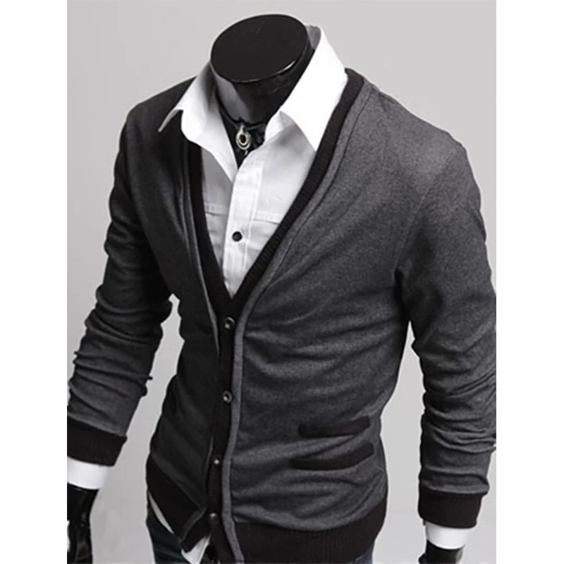 ZOGAA 2018 для мужчин кардиган пальто темно/серый/черный Модные Простые хлопковые поддельные карман на молнии мужской шерстяной свитер M/L/XL