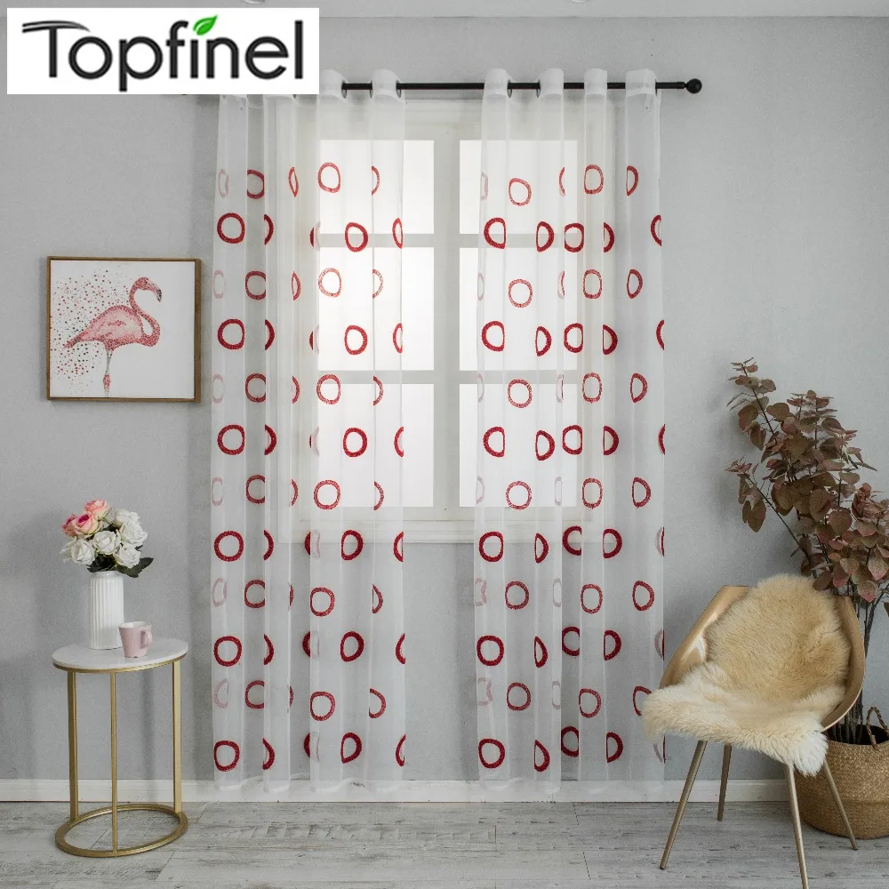 

Topfinel Red Endless Embroidered Window Sheer Voile Curtains Decorative Panel Sheer Curtains For Living Room Bedroom Kitchen