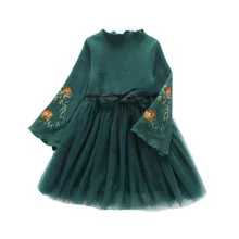 Детские вечерние платья, детская одежда, осенне-зимнее платье для девочек, весеннее платье принцессы с длинными рукавами и вышивкой для маленьких девочек