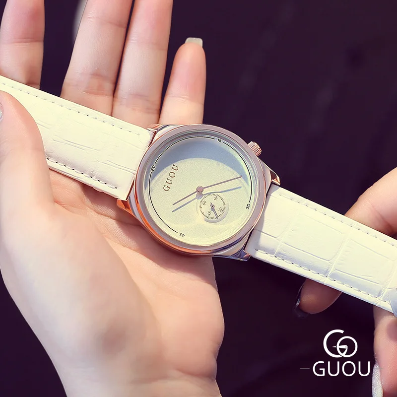 

GUOU Simple Trendy Fashion Quartz Watch Women Function Dial Leather Ladies Dress Elegant Watches Female Casual Wristwatch Clock