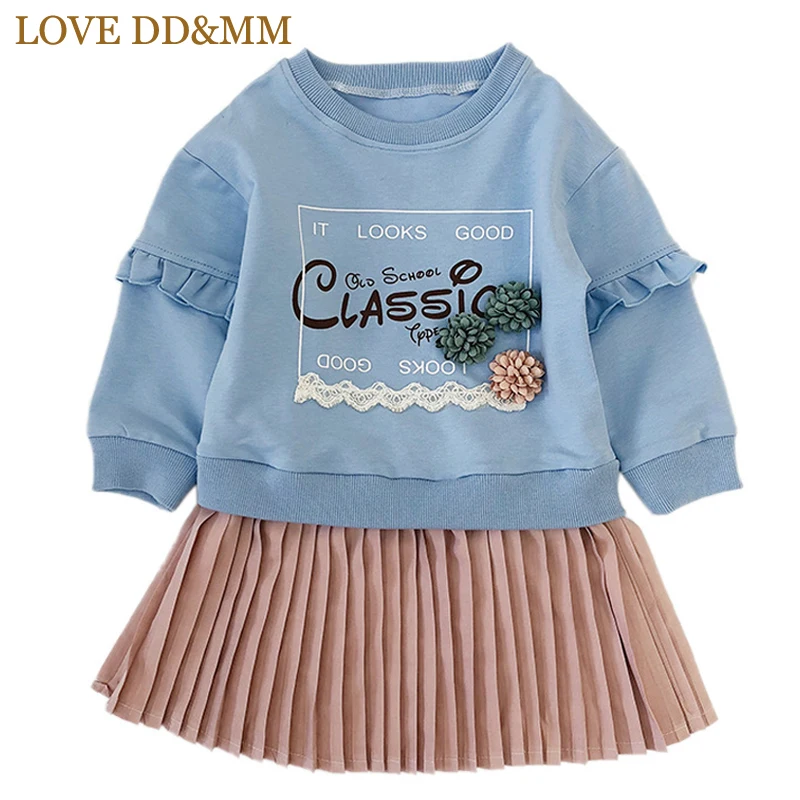 

LOVE DD&MM Girls Dresses 2019 Spring New Kid's Clothing Girls Fashion Loose Letters Harajuku Style Long Sleeve Sweater Dress