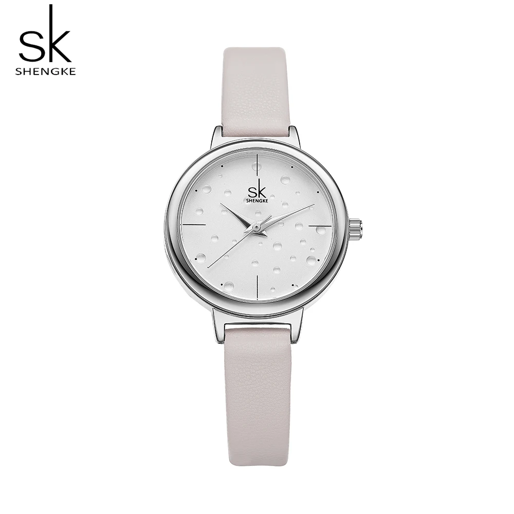 Shengke модные простые кожаные женские часы Дамская мода повседневная одежда кварцевые часы женский подарок Montre Femme Reloj Mujer - Цвет: beige