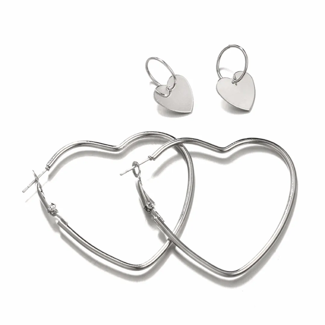 Cute Love Heart Dangle Earring 2 Pairs Women Silver Color Hollow Pendant Earring Chic Fashion Statement Jewelry boucle d'oreille