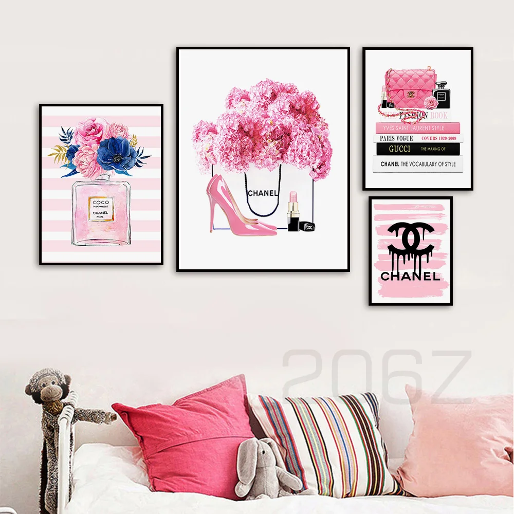 

Fashion Paris Perfume Book Flower Handbag Nordic Posters And Prints Wall Art Canvas Painting Wall Pictures For Living Room Decor