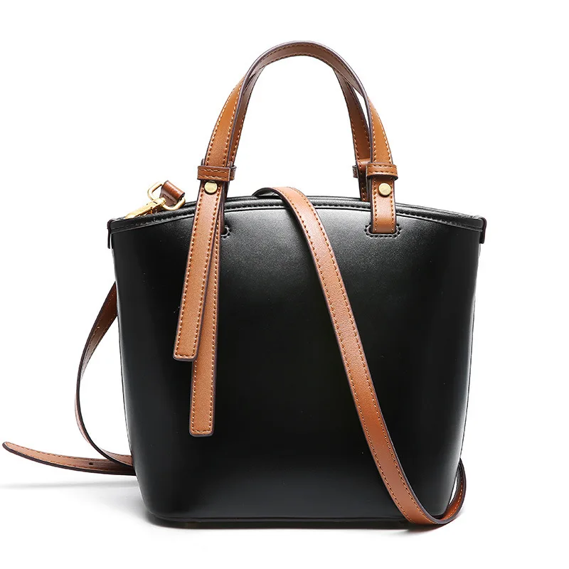 Женская сумка из натуральной кожи, роскошные сумки из воловьей кожи, женские сумки на одно плечо, женские сумки, дизайнерские сумки - Цвет: Black