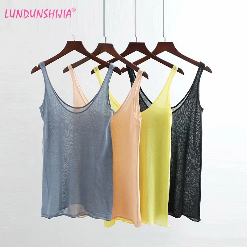

LUNDUNSHIJIA 2019 Summer Short Solid Color Women Tank Tops Fashion Slim Knitting Camisole Tops Ladies Vest Singlets 4 Colors