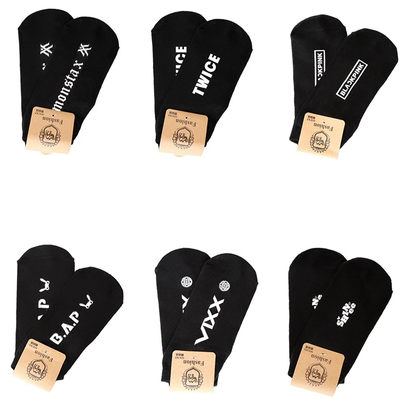 

TWICE BLACKPINK MONSTA X IKON Black Letter Print Thin Cotton Invisible Ankle Socks