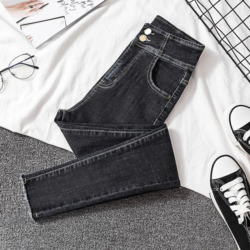 Уличная одежда с высокой талией обтягивающие женские джинсы карандаш синий черный стрейч джинсы для мам размера плюс женские джинсы женские брюки и джинсы - Цвет: black