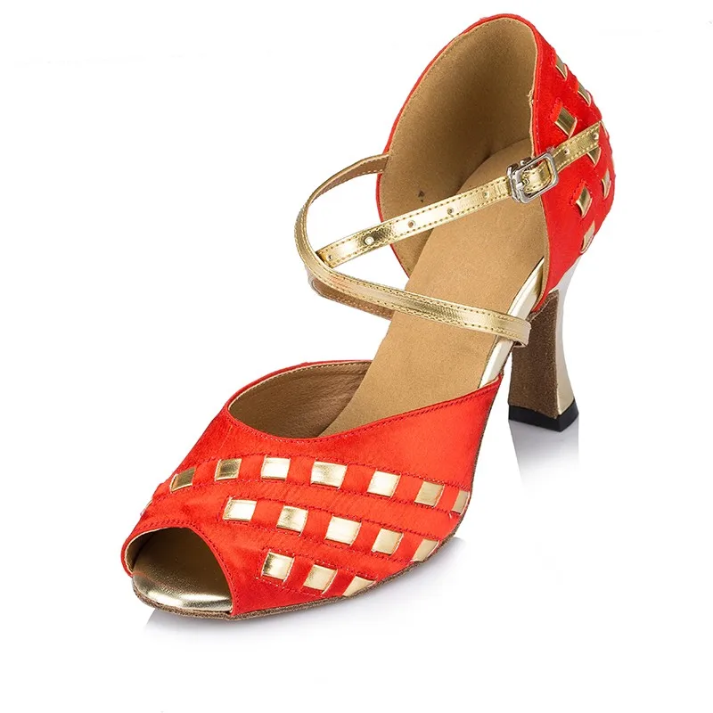 Elegant Ladies Salsa Dance Shoes Woman Satin Latin Ballroom Dance Shoes Plus Size Girl Salsa Dance High Heel Shoes 8.3/6cm 1794