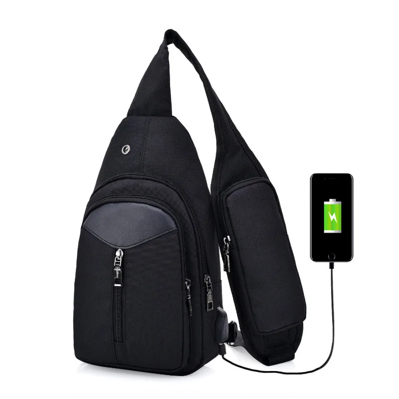 Anti Theft Men Backpack Canvas USB Rechargeable Chest Bag Headphone Hole Teenager Single Shoulder Boy Bag Sac A Dos Homme BP0212 (1)