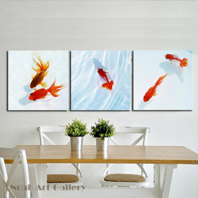 

Goldfish High Definition Print On Canvas Animal Canvas Print Wall Art for Kitchen Room Decor Large Canvas Print 3 Panel Set