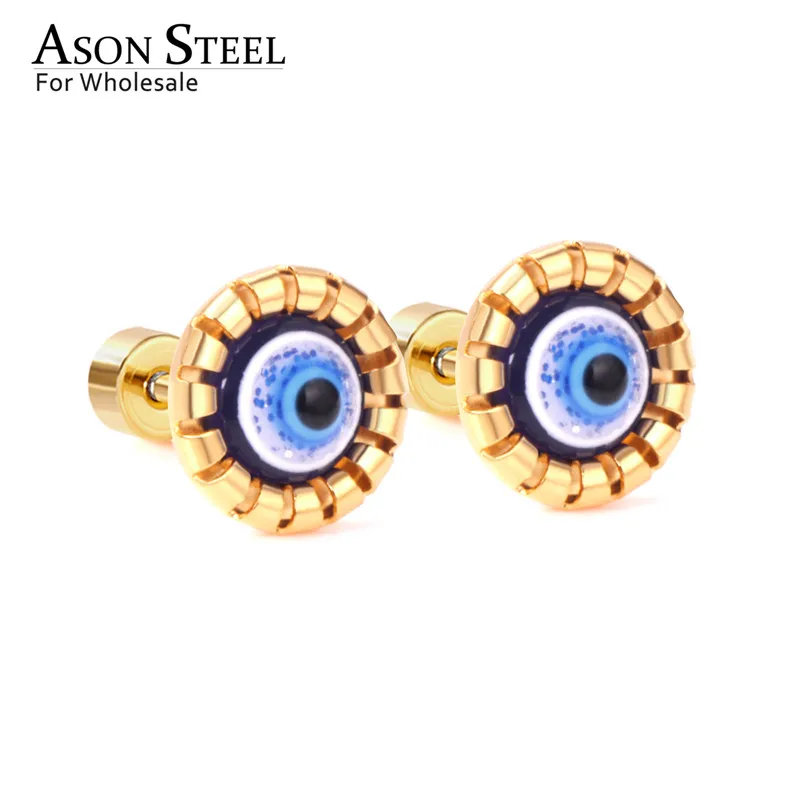 

ASONSTEEL Classci Style Gold/Silver Blue Eyes Screw Stud Earring Stainless Steel Piercing Earring Jewelry Party Daily Wear