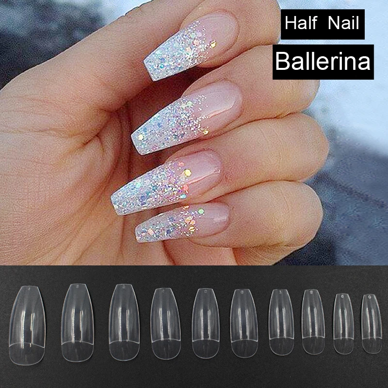 

500pcs Transparent Long Fake Nails Ballerina Half Nail Tips Acrylic Artificial DIY False Nails Nail Art Decoration Faux Ongles