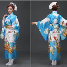 Лидер продаж! Для женщин японский традиционный синий кимоно Винтаж юката костюм косплей хаори кимоно с Оби платье розовый