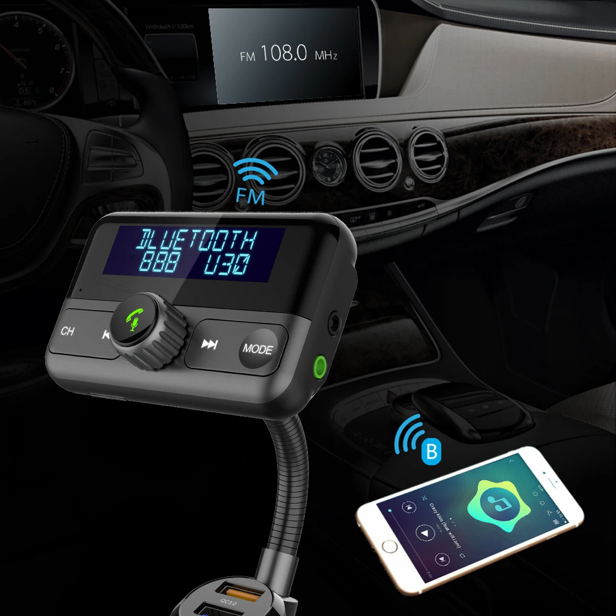 BT75S Bluetooth FM передатчик Да/Нет голосового управления по громкой связи