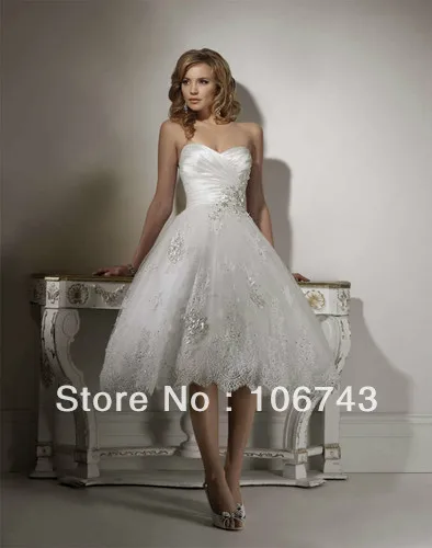 

free shipping 2016 new Tea length bridal gown beach short summer short white lace corset dress wedding dresses