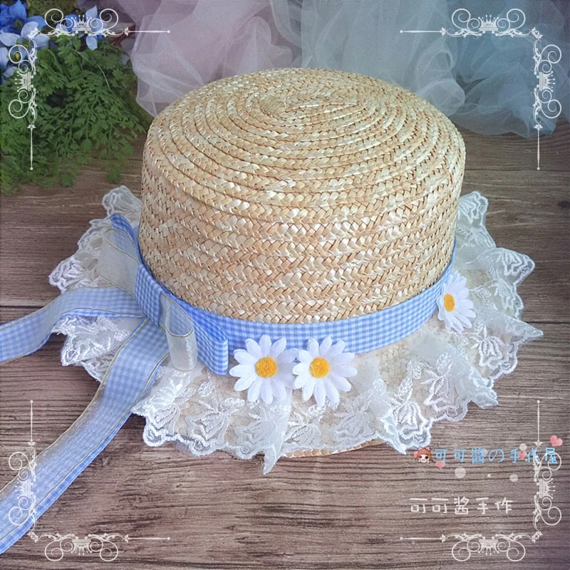 Лолита соломенная шляпа японский простой diy дикий маленький Свежий сад белая