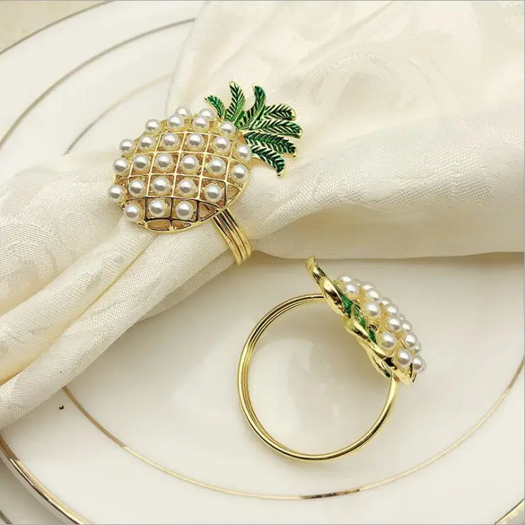 

24PCS alloy pearl pineapple napkin circle party wedding hotel accessories