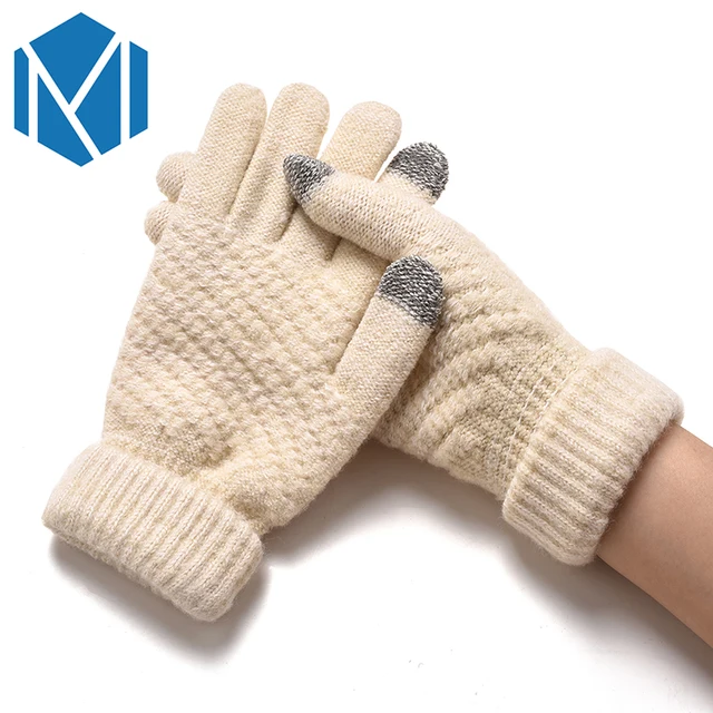 Miya Mona Hot Selling New Women Warm Winter Knitted Full Finger Gloves Mittens Girl Female Solid Woolen Gloves Screen Luvas -