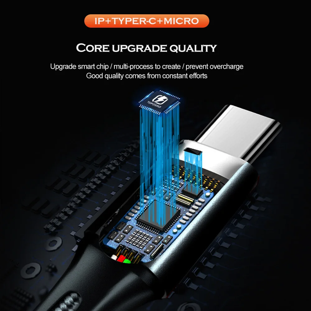 كابل يو اس بي ل iphone الروبوت نوع c شحن 3 in1 micro usb cable ل iphone xs x 6 7 8 الهاتف المحمول الكابلات كابل شاحن 8pin
