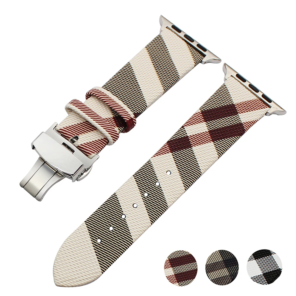 

Leather Watchband for iWatch Apple Watch 38mm 42mm Series 1 2 3 Grid Pattern Replacement Band Steel Buckle Wrist Strap