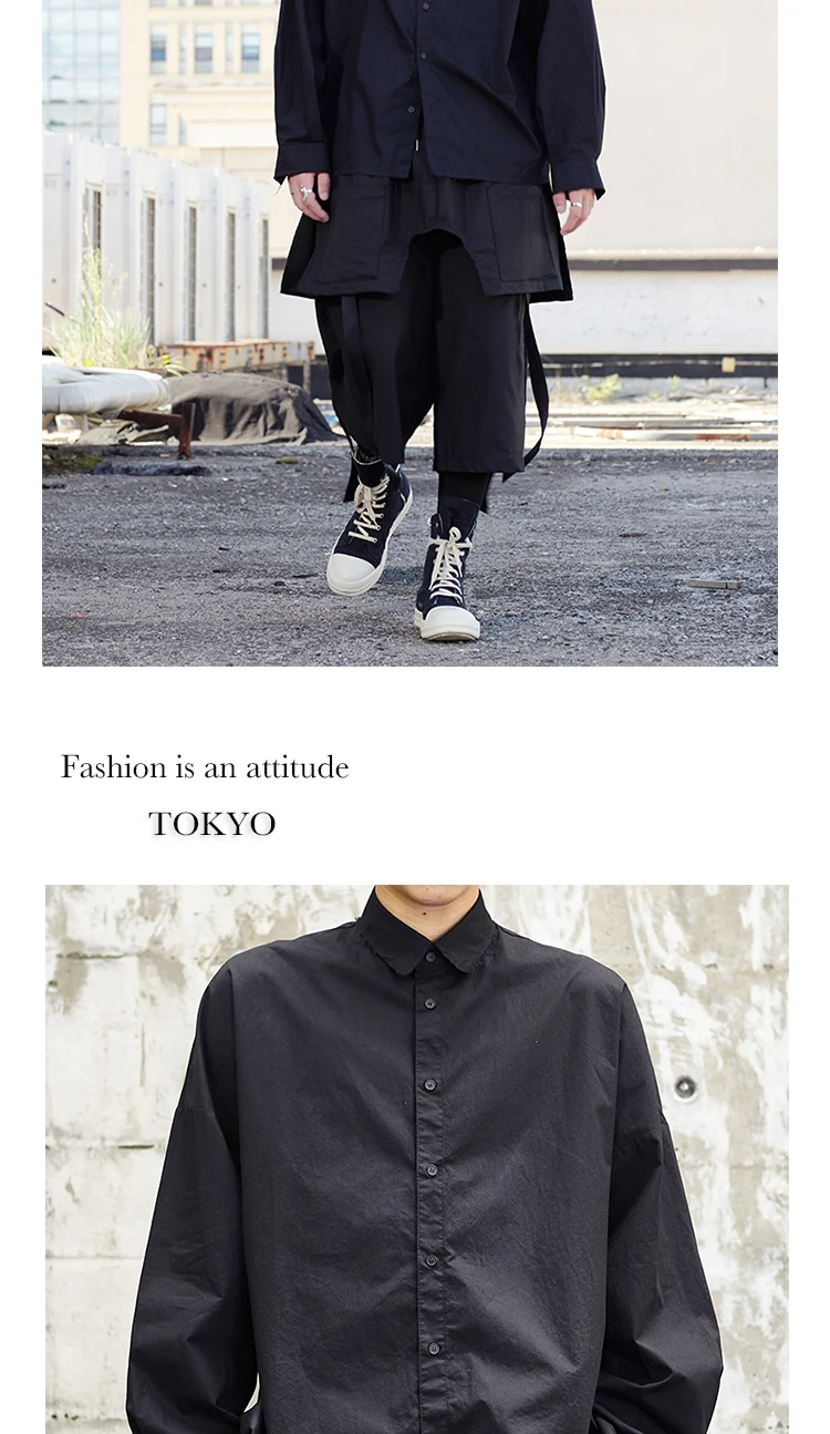Для мужчин Японии уличная мода в стиле панк с длинным рукавом Свободные Повседневное рубашки Oversize мужской хип-хоп платье рубашка пальто шоу на сцене костюмы