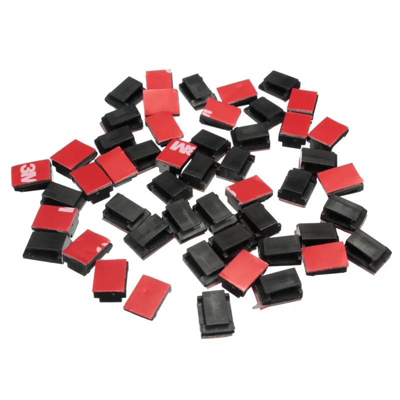 

50Pcs Black Car Wire Tie Clip Fixer Organizer Black and white color Clamp Cord Cable Line Holder Self Adhesive