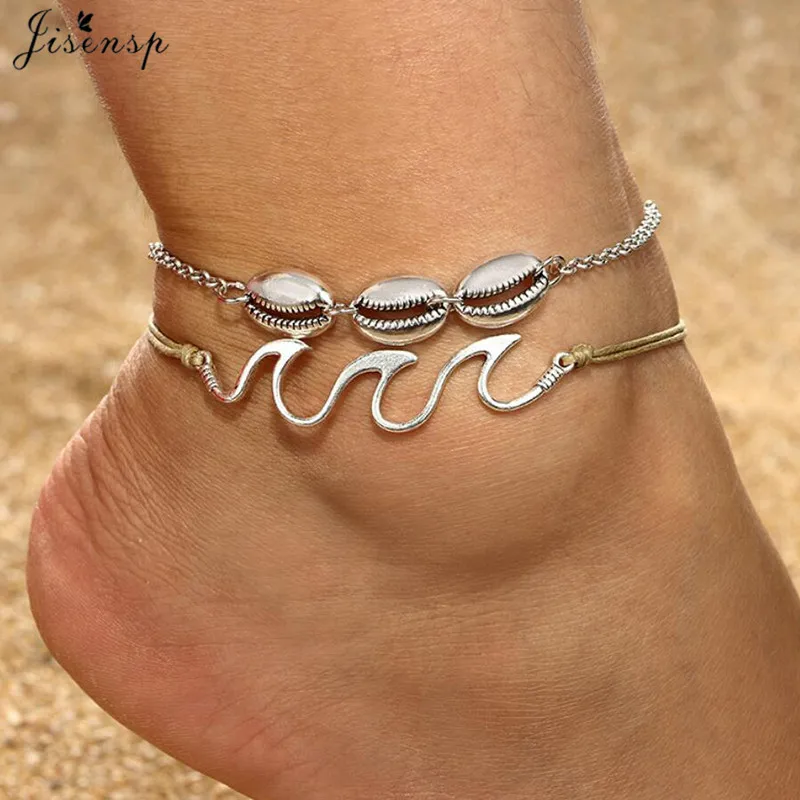 

Jisensp Anklets for Women Shell Foot Jewelry Vintage Silver Wave Charm Bracelets for Ankle Female Ankle Bohemian Accessories