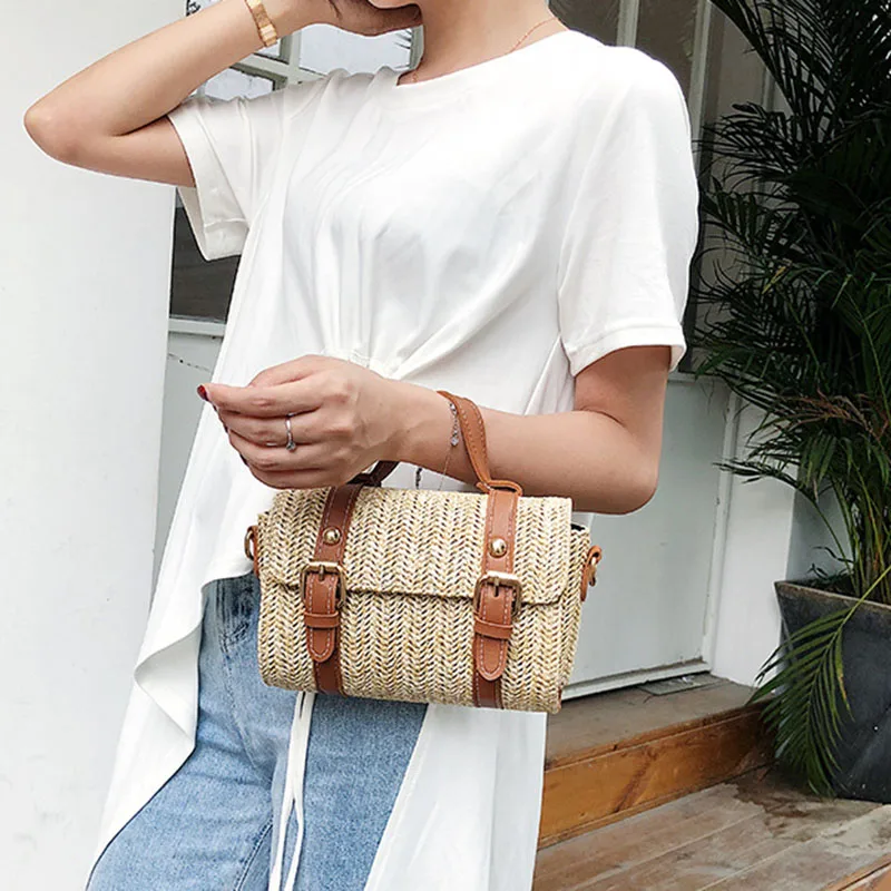 Women Summer Fashion Handbag INS Popular Female Casual Straw Bag Holiday Lady Shoulder Bag Travel Knitted Tote Bolsa SS7219 (11)