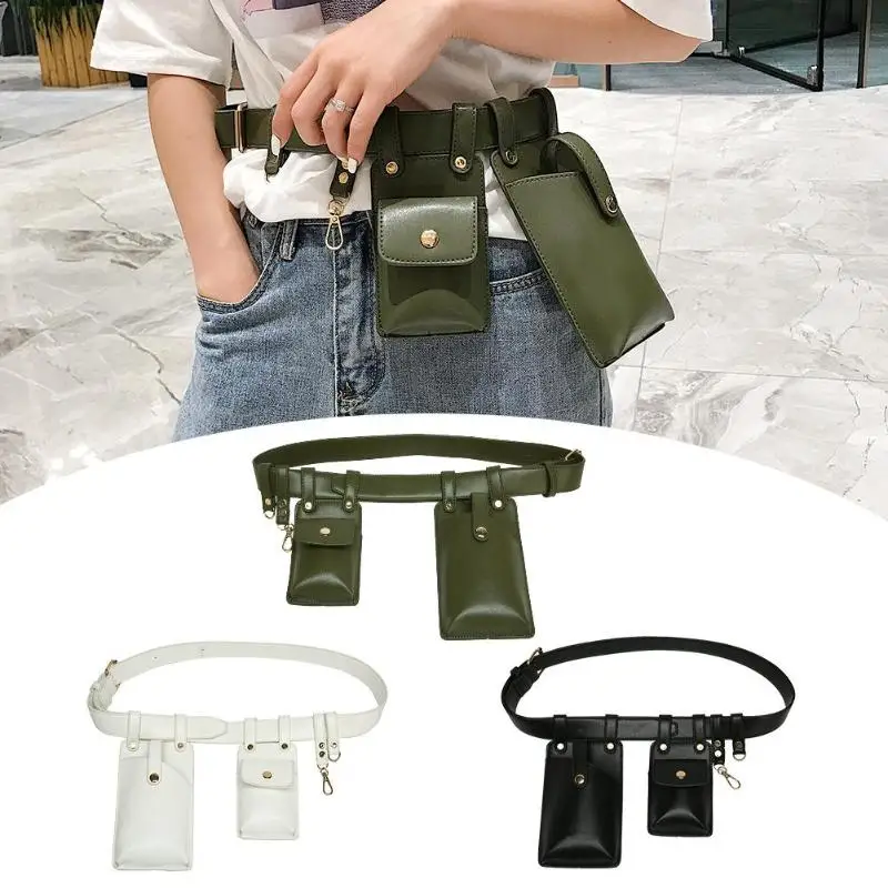 

Punk Letter Print 2 Women Waist Fanny Packs Keychain PU Leather Chest Bags