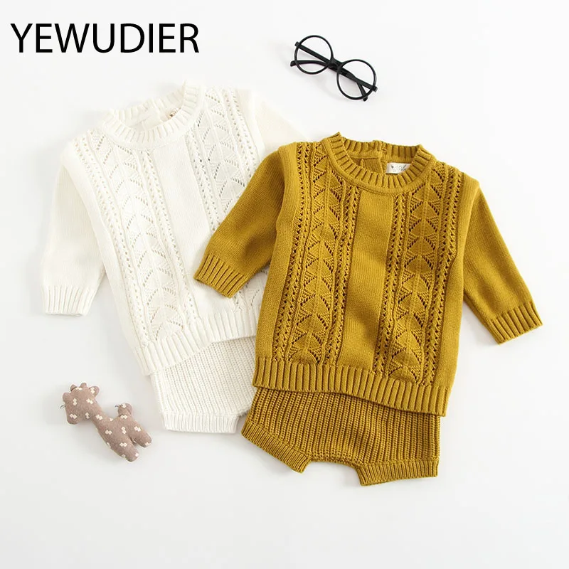 

YEWUDIER Autumn and Winter Style Romper Knitted Sweater Suit Toddler Girl Clothes O-Neck Warm Baby Girls Solid Cotton Rompers