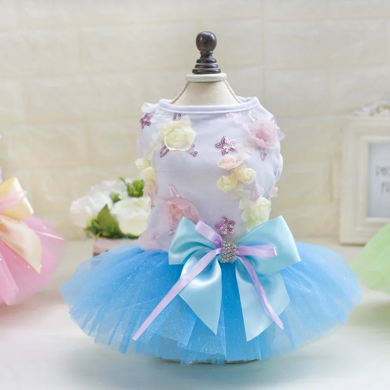 

Candy Color Pet Dog Clothes Cotton Tulle Bowknot Dog Wedding Dress Floral Small Puppy Tutu Dresses For Chihuahua Yorkie Teddy