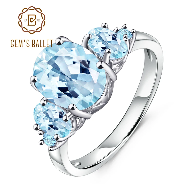 GEM'S BALLET 4.77Ct Овальный натуральный Небесно Голубой топаз 925 пробы Серебряный Драгоценный Камень Свадебные обручальные кольца для женщин хорошее ювелирное изделие