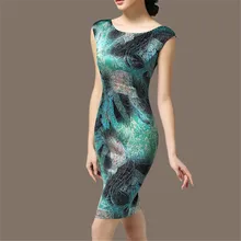 4XL 2017 New Women Spring Summer Dresses Vintage O-neck Slim Bodycon Sleeveless Floral Party Dress Sexy Vestidos Plus Size
