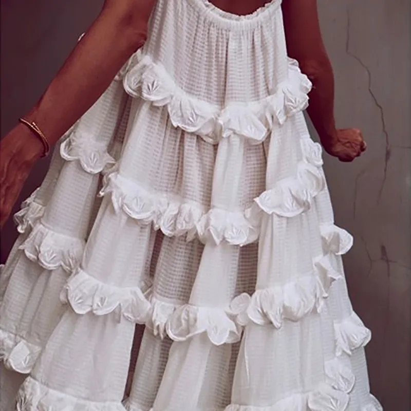 CHICEVER элегантное лоскутное белое платье с оборками для женщин с открытыми плечами без рукавов платья больших размеров женская мода одежда