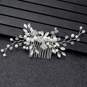 

handmade Big luxury crystal hair vine pearl wedding hair comb clip beaded bridal head piece for women jewelry