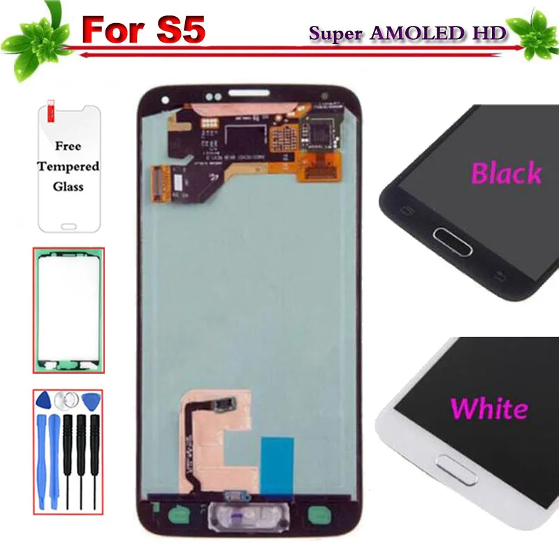 

100% Super AMOLED for Samsung Galaxy S5 G900 G900F LCD Display Touch Screen Digitizer full Assembly Replacement With Home Button
