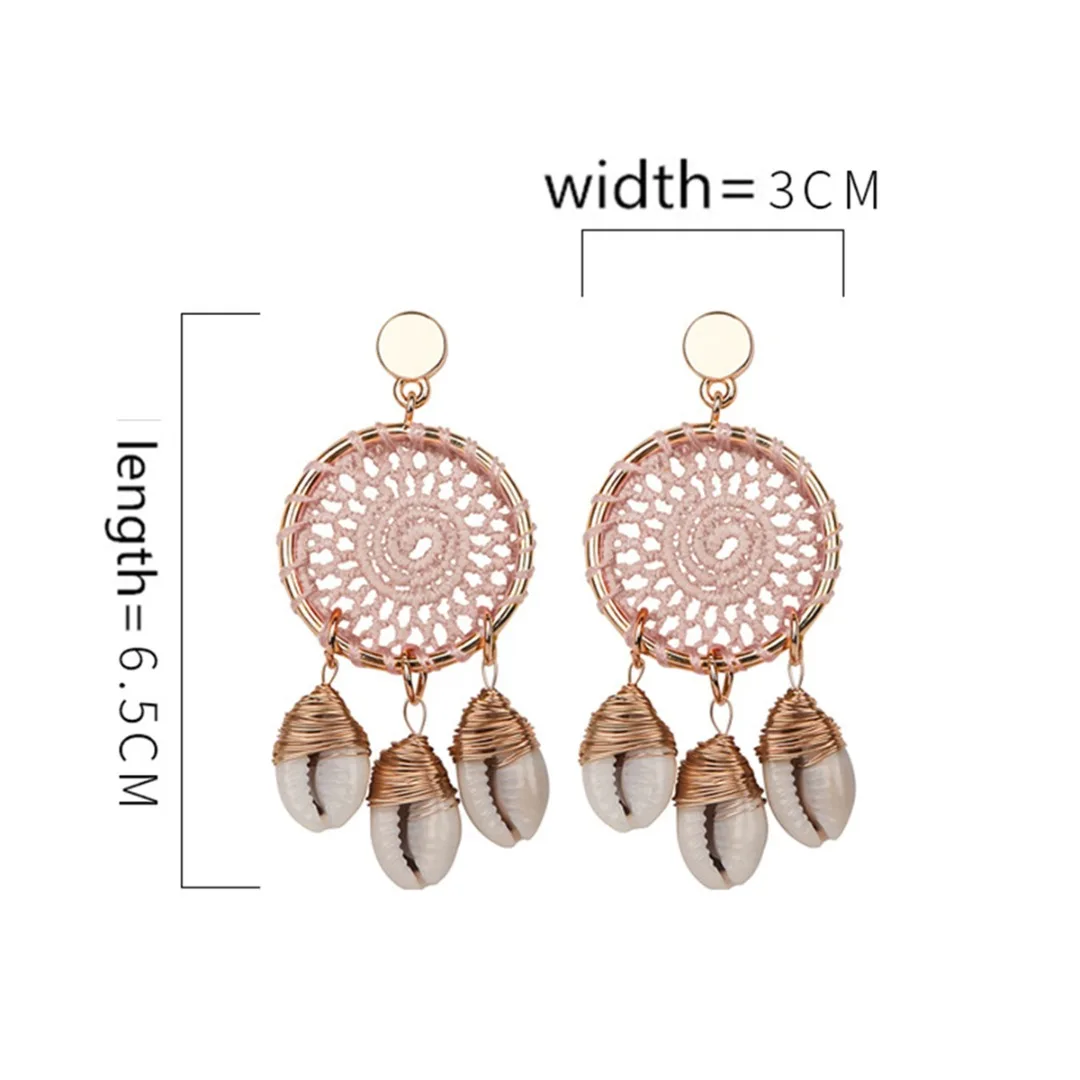 Women Statement Rattan Shell Earring Hand Made Weave Net Shape Dream Catcher Long Earring Vintage Earrings 2019 Pendientes Mujer