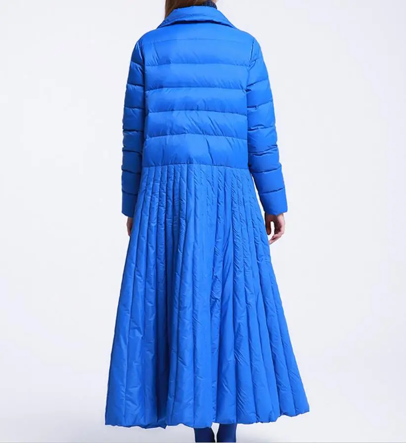 Новейший дизайн юбки размера плюс 7xl женские длинные пуховики зимние модные синие повседневные стильные белые пуховики gx1074
