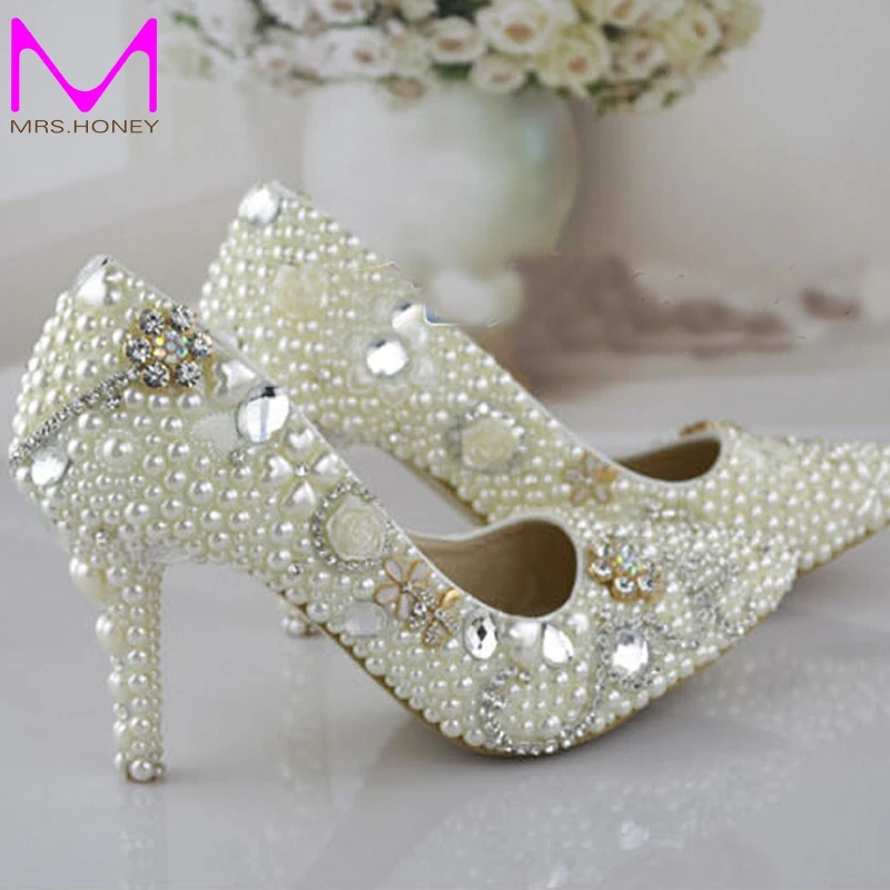 Pointed Toe Pearl Wedding Shoes 3 Inches High Heel Bridal Dress Pointed Toe Pearl Wedding Shoes 3 Inches High Heel Bridal Dress Ivory Color Women Party For Prom Pumps In S From On